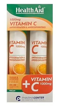 Health Aid Vitamin C 1000mg 2 x 20 αναβράζοντα δισκία Πορτοκάλι