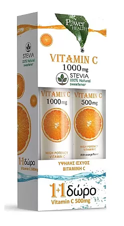 Power Health Vitamin C 1000mg με Στέβια + Δώρο Vitamin C 500mg