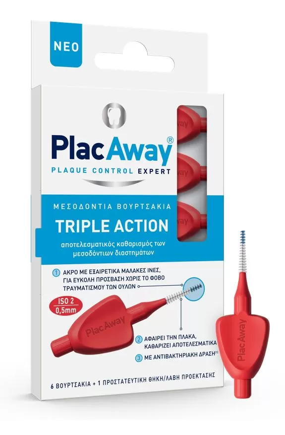 Plac Away Μεσοδόντιο Βουρτσάκι Triple Action 0.50mm Κόκκινο 6τεμ