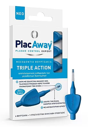 Plac Away Μεσοδόντιο Βουρτσάκι Triple Action 0.60mm Μπλε 6τεμ