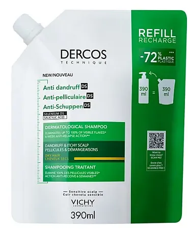 Vichy Dercos Eco Refill Αντιπιτυριδικό Σαμπουάν για Ξηρά μαλλιά 390ml