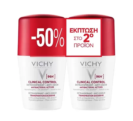 Vichy Deodorant Clinical Control 96h Αποσμητικό Roll-On 50mlx2